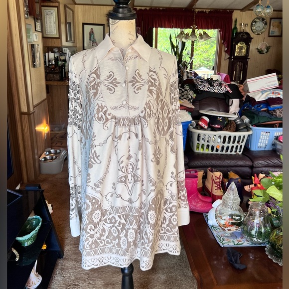 Anna Sui for Target Women's Ivory Lace Long Sleeve Fully Lined Mini Dress S. - Picture 12 of 15